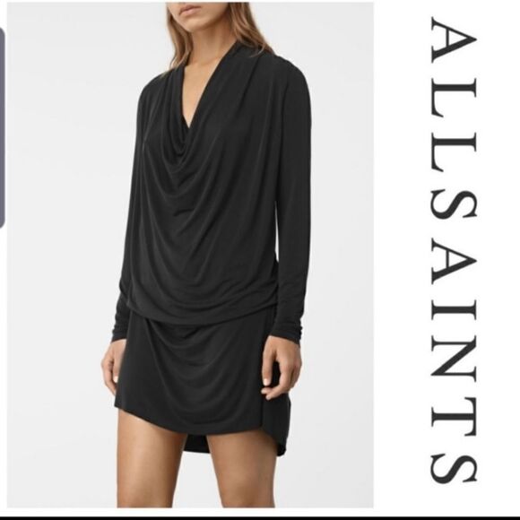 AllSaints Rubie Cupro Jersey Dress in Black Size US 4 / UK 8 / S NWOT impeccable - Picture 1 of 9